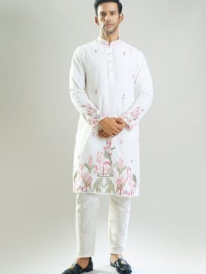 Off White Embroidered Kurta Set