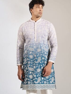 Blue Ombre Embroidered Kurta Set