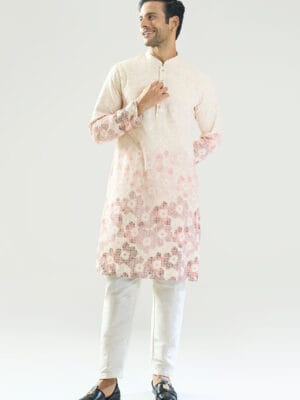 Off White Embroidered Kurta Set