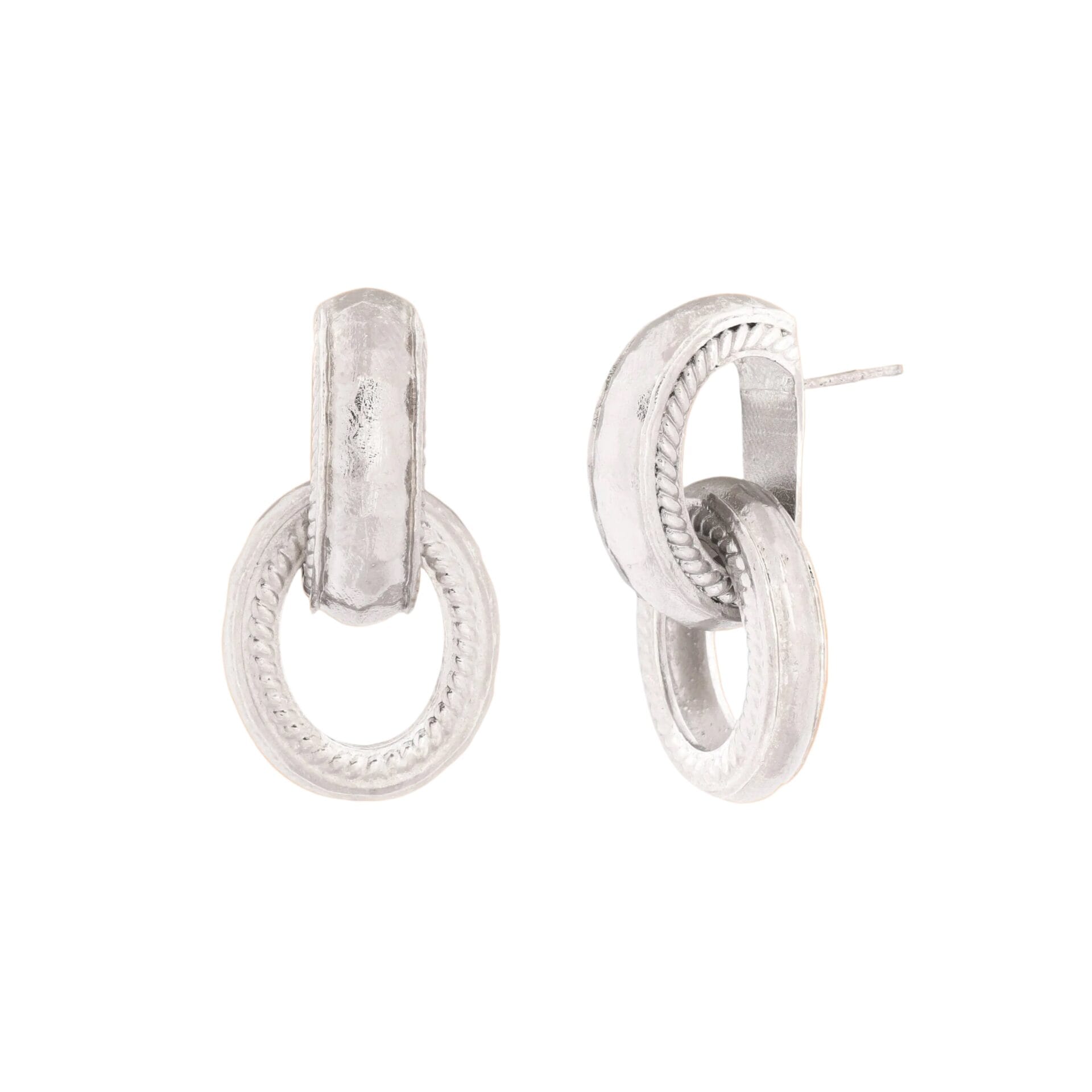 Twisted Rope Interloop Earrings Silver - Elegant Hoop Earrings Set for Women & Girls, Real Silver Plated Premium Brass Alloy Jewelry, Trendy Daily Wear Gift