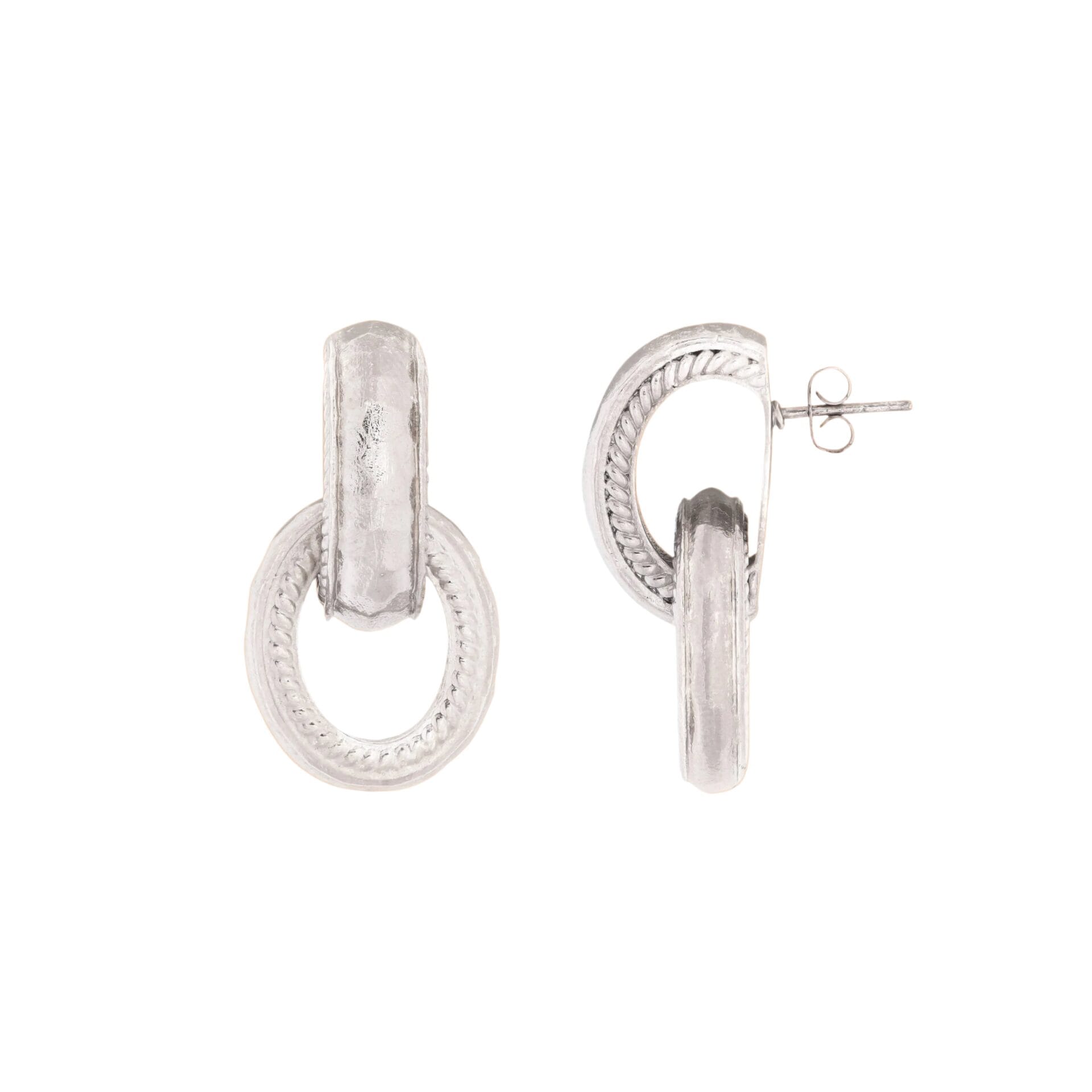 Twisted Rope Interloop Earrings Silver - Elegant Hoop Earrings Set for Women & Girls, Real Silver Plated Premium Brass Alloy Jewelry, Trendy Daily Wear Gift - Image 2