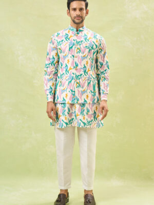 Multi Coloured Embossed Kurta-Jacket Set