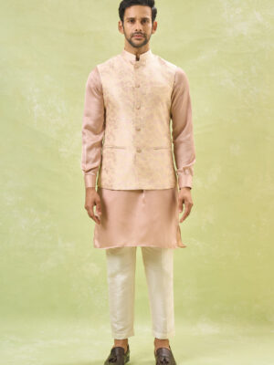 Pink Brocade Kurta-Jacket Set