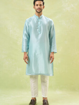 Powder Blue Embroidered Kurta-Jacket Set