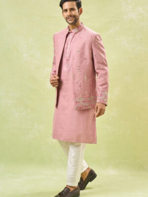Purple Embroidered Indo-Western Set