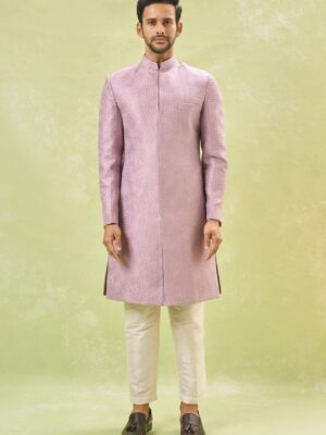 Purple Embroidered Achkan Set