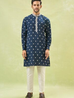 Royal Blue Embroidered Kurta-Jacket Set