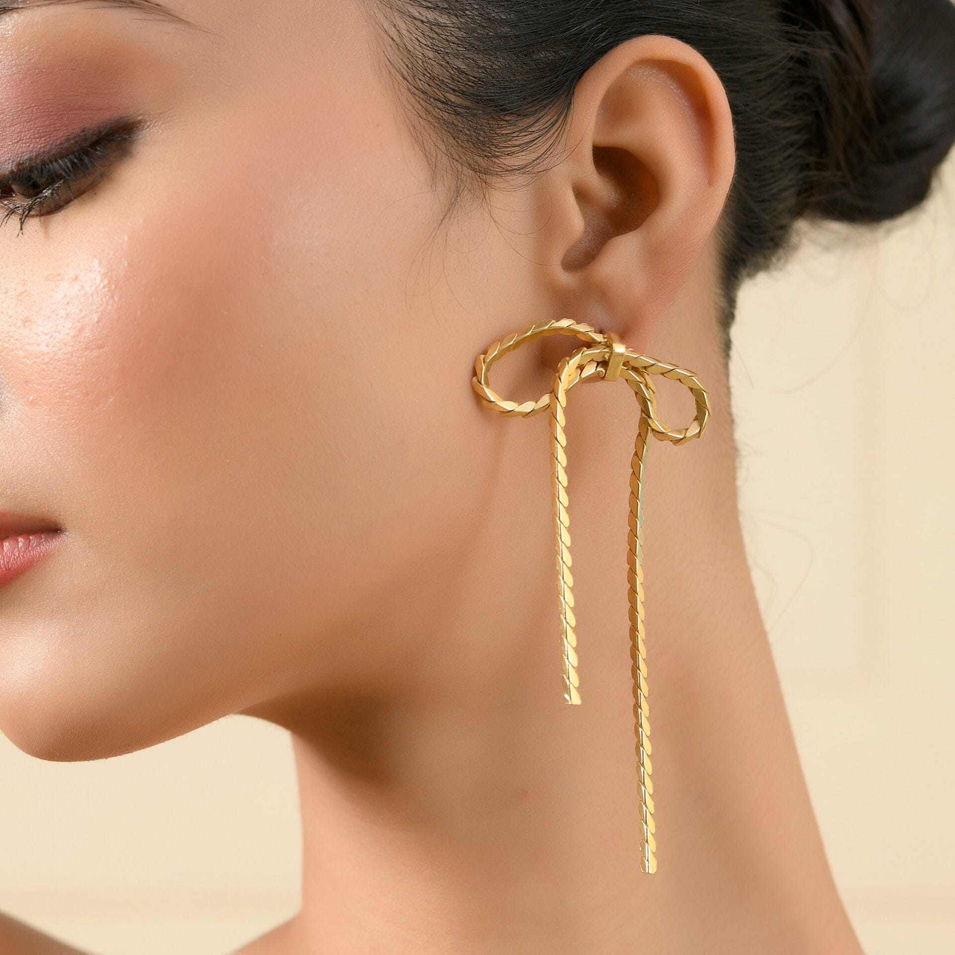 Braided Bow Earrings for Women & Girls - 14K Gold Plated Premium Brass Alloy Jewelry, Elegant Ribbon Bow Design, Trendy Daily Wear Earrings, Gift for Her - Image 4
