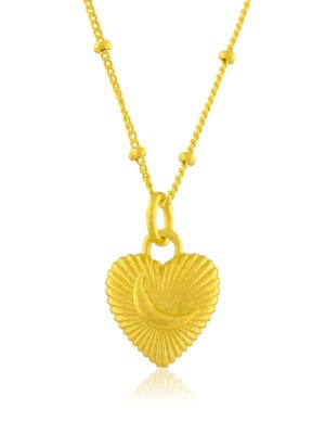 Moonlit heart pendant necklace in 925 sterling silver with 22KT gold plating, elegant heart chain jewelry for women