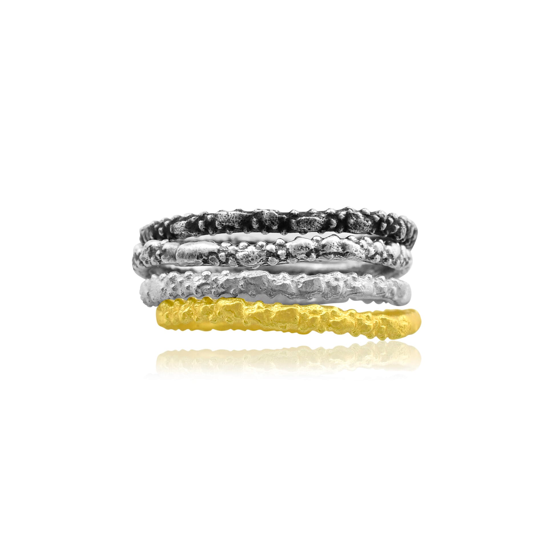 Gold Plated Granulated Multitone Stack Ring – 22KT Real Gold Plating on Premium Brass Alloy | Multi-Coloured Stackable Rings, Granulated Design - Image 4