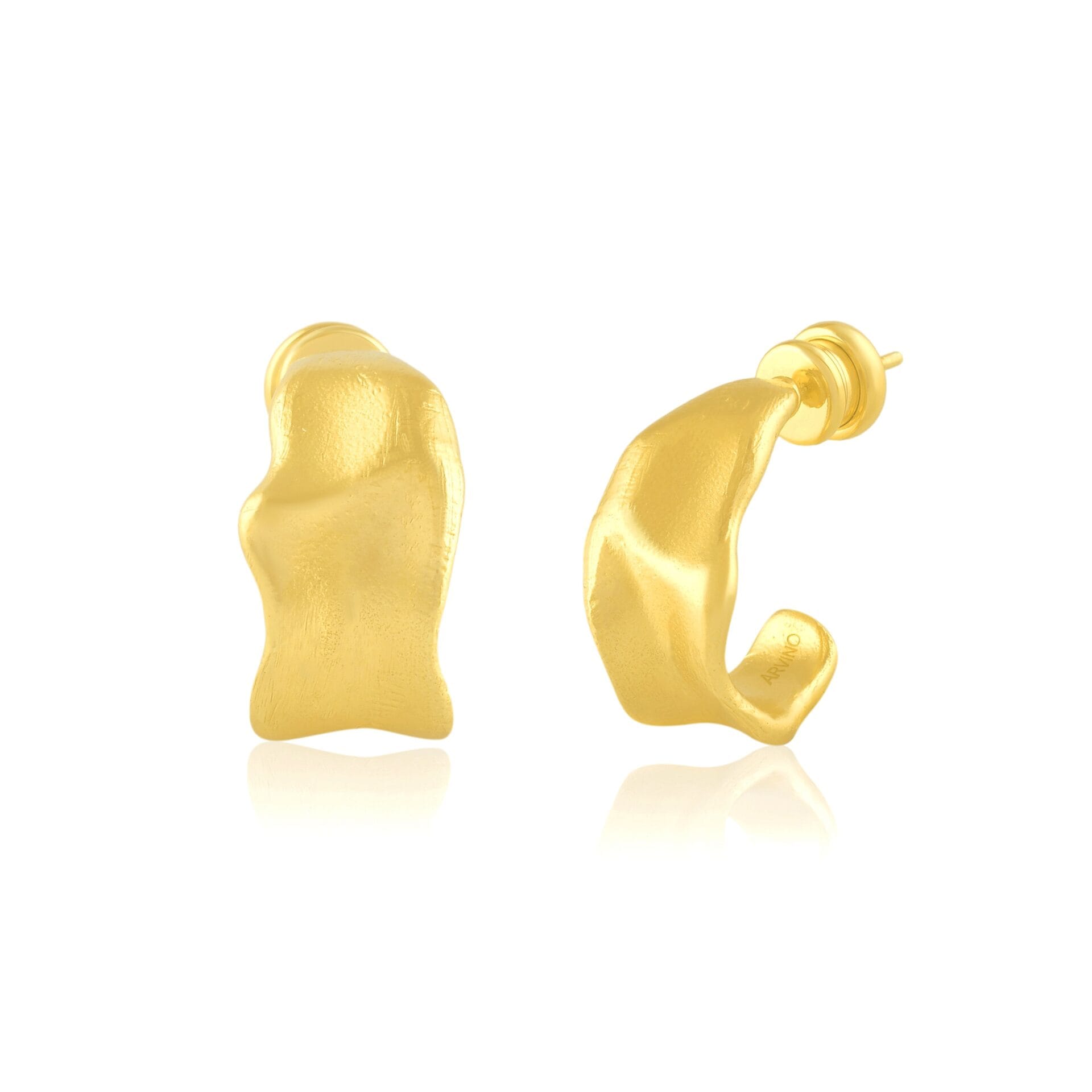 Gold Crimped Hoop Earrings for Women and Girls | Uneven Crimped Hoops with 22KT Real Gold Plating on Premium Brass Alloy - Image 2