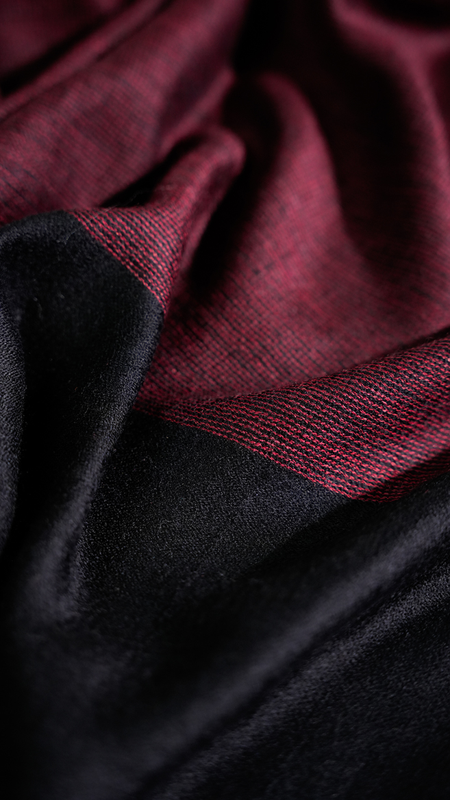 Crimson Echo Fine Cashmere Wool Stole in Deep Maroon & Black by Veaves - Image 5
