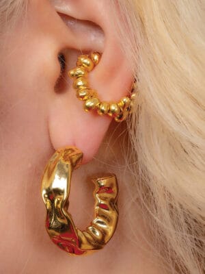 Molten Amorphous Bead Ear Cuff - 22KT Gold Plated Designer Statement Piece (Single)