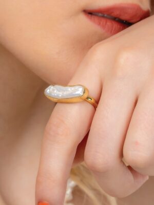 Baroque Pearl Ring - Reverie Ring, 22KT Real Gold Plating on 925 Sterling Silver, Elegant Statement Jewelry for Women