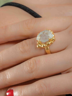 Aquamarine Sorcery Ring - 22KT Real Gold Plating on Premium Brass Alloy - Elegant Aquamarine Jewelry for Women