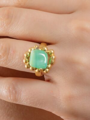 Chrysoprase Ring - Enchanter Ring with 22KT Real Gold Plating on Premium Brass Alloy - Elegant & Timeless Jewelry for Women