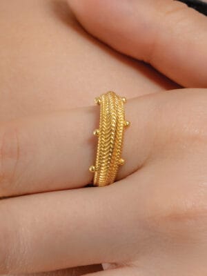 Linear Dew Essence Ring 22KT gold plated minimalist dew drop design ring for women on premium brass alloy