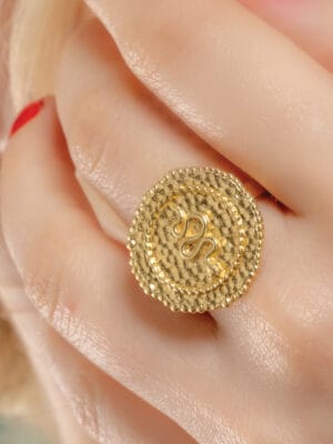 Embossed Snake Coin Ring 22KT gold plated snake design coin ring, zodiac jewelry