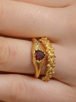 Encased Love Garnet Ring - Natural Red Garnet Solitaire Ring for Women, 22KT Gold Plated Romantic Promise Ring, January Birthstone Jewelry Gift