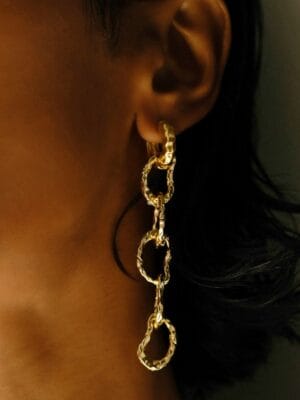 Fortress Link Earrings for Women - 22KT Real Gold Plated 925 Sterling Silver Textured Rectangular Link Drop Earrings, Hypoallergenic Bold Geometric Jewelry for Girls & Anniversary Gift