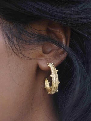 Dew Drops Hoop Earrings for Women and Girls | Dew Drop Chevron Hoops | 22KT Real Gold Plating on Premium Brass Alloy | Lightweight Elegant Everyday Earrings