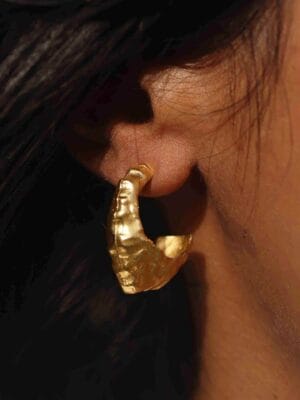 Tapered Foil Hammered Hoops for Women and Girls - 22KT Real Gold Plating on Premium Brass Alloy, Textured Artisan Gold Hoop Earrings, Elegant Lightweight Statement Jewelry for Parties, Weddings, and Everyday Luxury