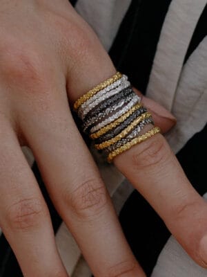 Gold Plated Granulated Multitone Stack Ring 22KT gold plated multi-coloured stackable ring with granulated texture on premium brass alloy