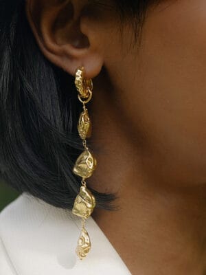 Asymmetrical Nugget Dangler Earrings for Women and Girls | 22KT Real Gold Plated on 925 Sterling Silver | Lightweight Modern Drop Earrings for Daily & Party Wear