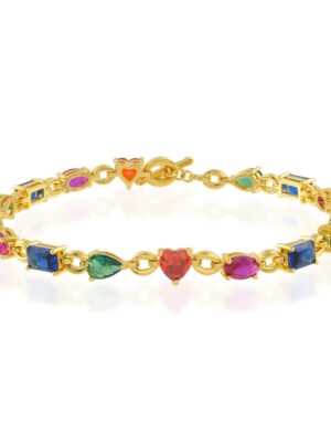 Multihued Crescendo Bracelet for Women & Girls - Rainbow Bracelet, 22KT Real Gold Plating on Premium Brass Alloy, Trendy Adjustable Design