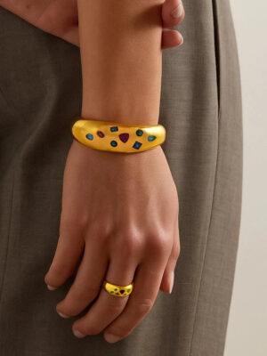 Bezel Bounty Open Bangle for Women & Girls - Multi-Colour Cubic Zirconia Bangle, 22KT Real Gold Plating on Premium Brass Alloy