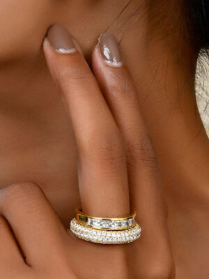 Glitzy Star Studded Eternity Ring - Sparkling Diamond Simulant Band, 22KT Gold Plated Celestial Stacking Ring for Women, Luxury Promise Ring Gift