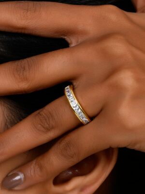 Classic Facet Ring - Diamond Eternity Band with 22KT Real Gold Plating on Premium Brass Alloy ? Elegant Women?s Jewelry