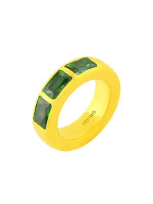 Modern Mosaic Green Ring - Emerald Green Cubic Zirconia Geometric Band, 22KT Gold Plated Statement Ring for Women, Luxe Art Deco Jewelry Gift