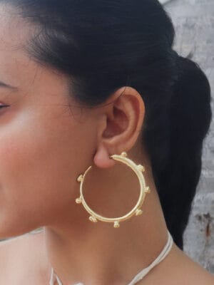 Gilded Dew Drop Hoop Earrings for Women and Girls | Elegant Gold Hoops | 22KT Real Gold Plating on Premium Brass Alloy | Lightweight Everyday Earrings