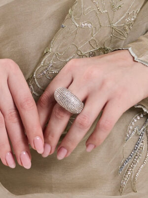 Starlit Pave Dome Ring - 22KT Gold Plated Chunky Statement Ring for Women, Sparkling Cubic Zirconia Pave Band, Bold Celestial Jewelry Gift