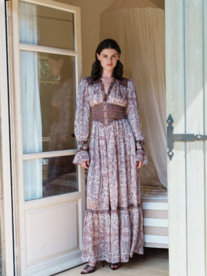 Onion pink paisley printed maxi with smoking details