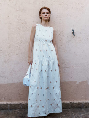White ditsy embroidered poplin maxi