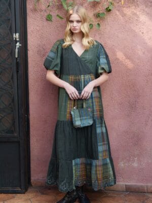 Green cotton tiered midi