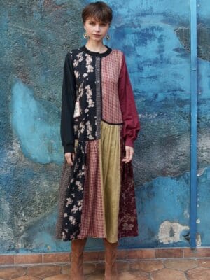 Multi color printed paneled dress with embroidery