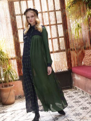 Blue and green checks shirt dress