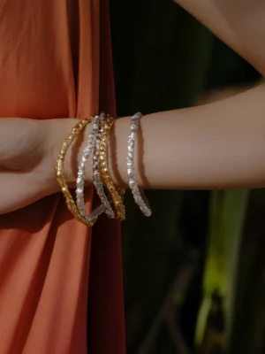 Rocky Outmodeled Bangle, Handmade Premium Brass Alloy Bracelet with Silver, 22KT Gold, or 22KT Rose Gold Plating, Elegant Statement Jewelry for Women