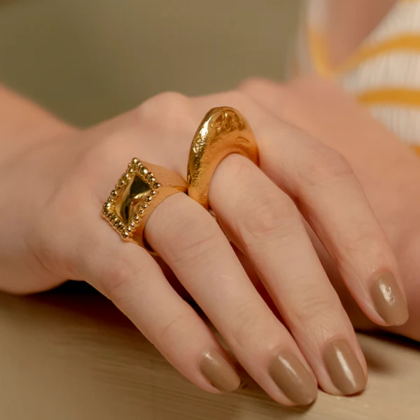 Echoing Dome Ring dome shaped finger ring with 22KT real gold plating on premium brass alloy for women