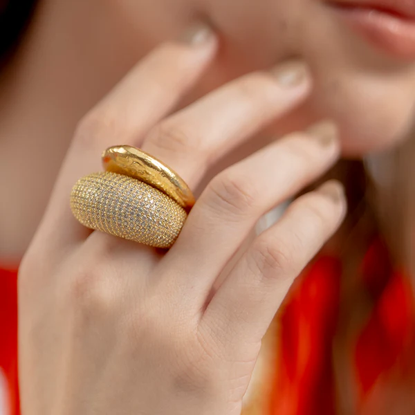 Echoing Dome Ring – Dome Shaped Finger Ring with 22KT Real Gold Plating on Premium Brass Alloy - Image 2