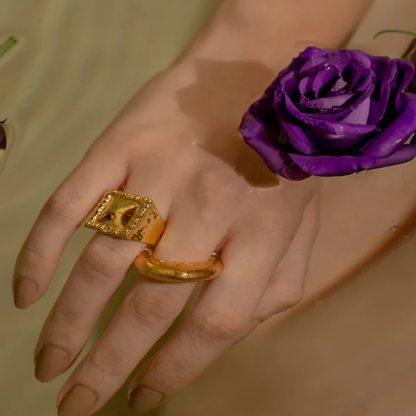 Echoing Dome Ring – Dome Shaped Finger Ring with 22KT Real Gold Plating on Premium Brass Alloy - Image 3