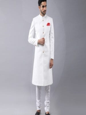 Banrasi Brocade Sherwani with Kurta and Churidaar.