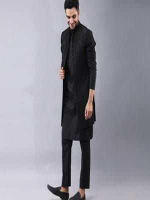 Indowestern with yoke and intricate dori work. It is paired with kurta highlights with dori work and pants.