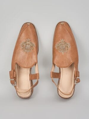 Brown Embroidered Peshawaris