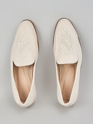 Off White Embroidered Loafers
