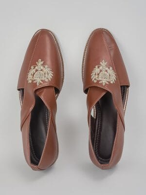 Brown Embroidered Peshawaris
