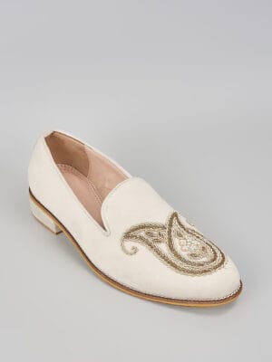 Off White Embroidered Loafers